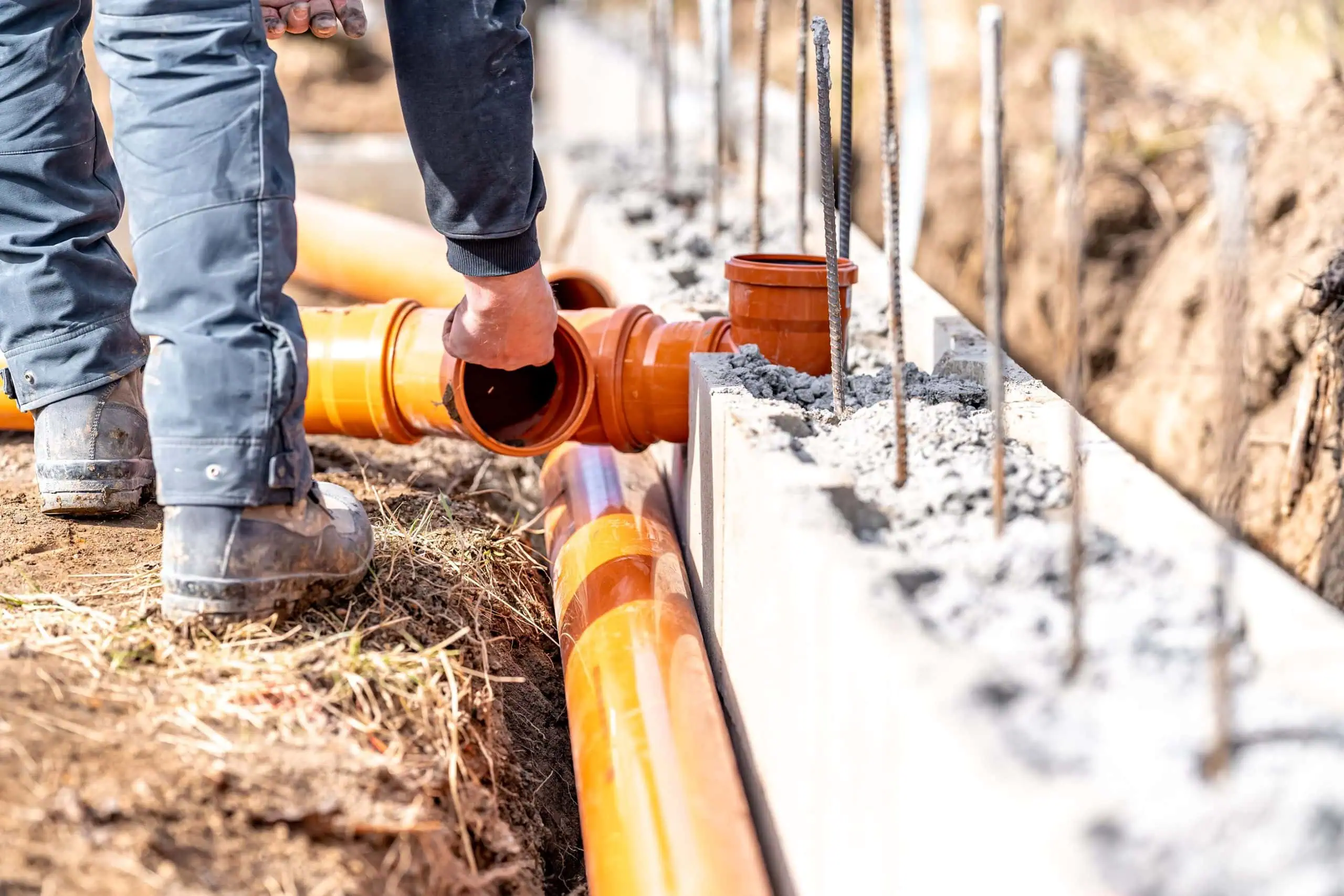 sewage pipes installed for new construction